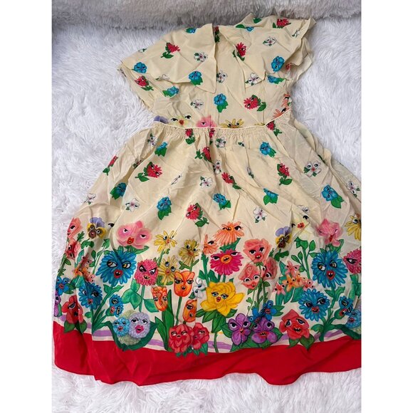 Gucci Children’s Flower Faces Border Short Sleeve Dress In White-Camel Size12 - Picture 3 of 10